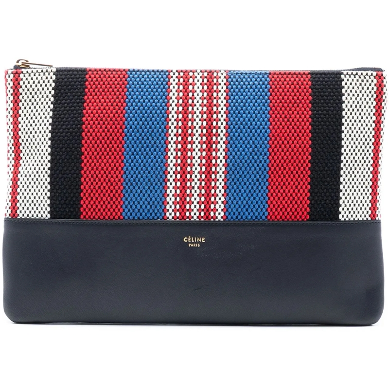 Celine Clutch Canvas Striped Solo Pouch schwarz