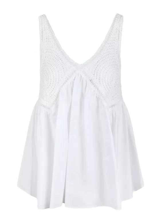 P.A.R.O.S.H. - Crochet Embroidery Top - Größe M - white