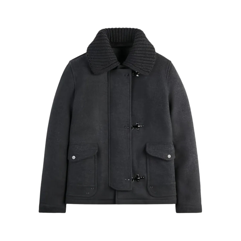 Fay Veste de transition Structured Casual Jacket With Ribbed Knit Collar Black