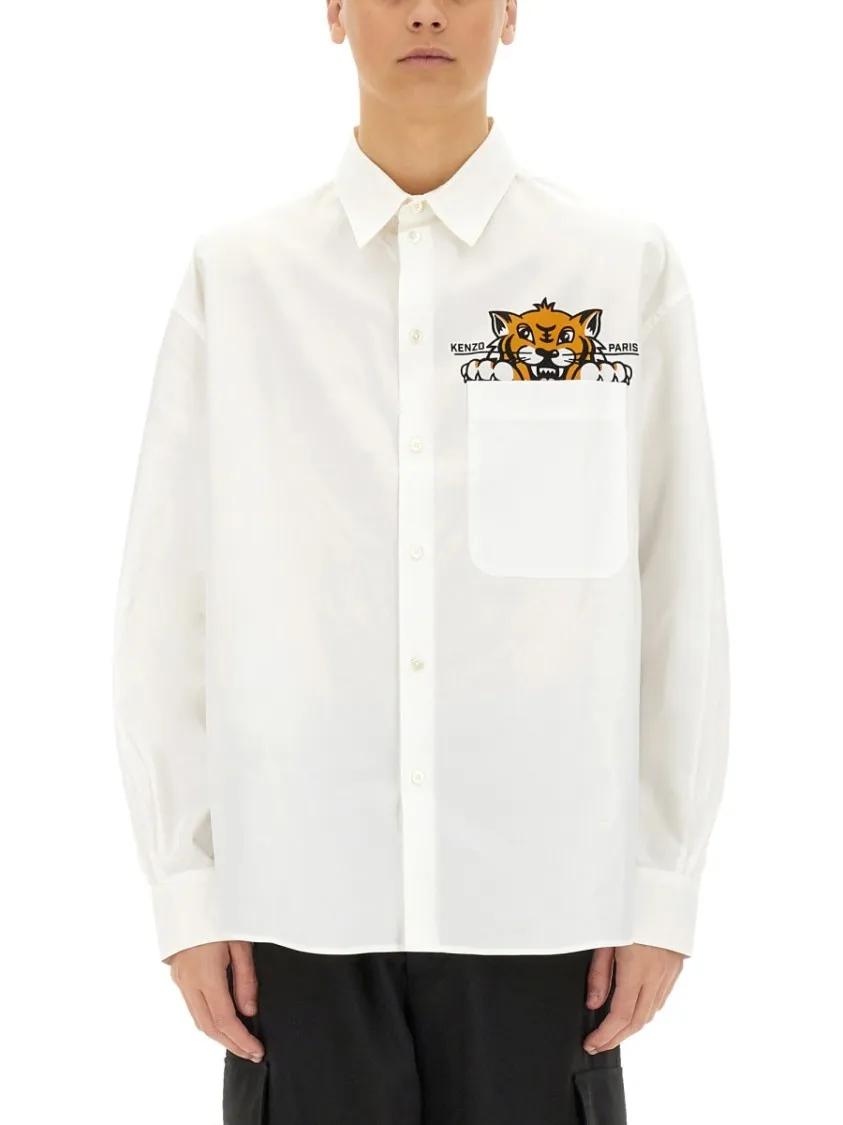 Thumbnail - Kenzo - "Happy Tiger" Casual Shirt - Größe 40 - weiß