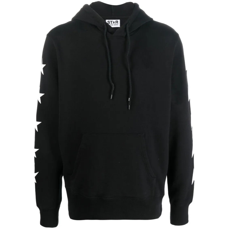 Golden Goose  Black Hoodie With Star Graphics And Front Pocket Black