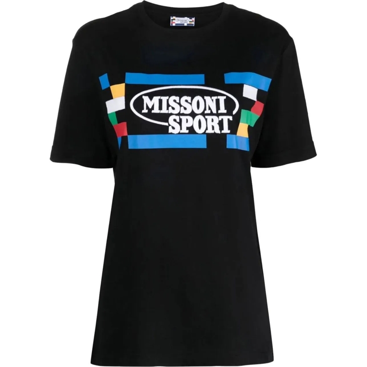 Tシャツ・カットソー MISSONI FW24 Black cotton t-shirt (US24WL06BK040U SM9GX) Missoni Sport Logo T-shirt schwarz | T-Shirts