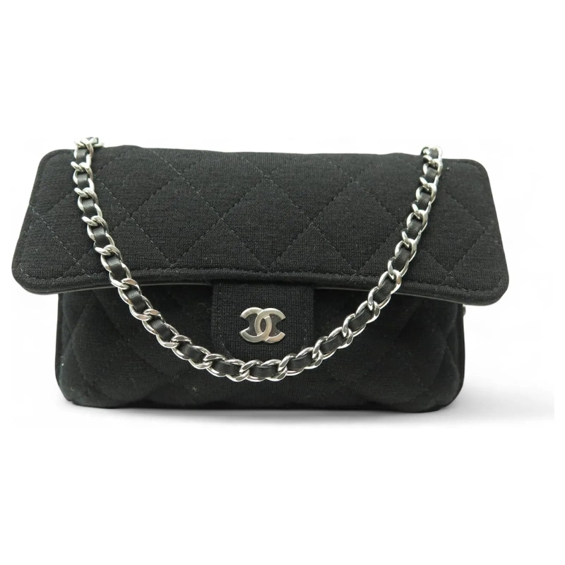 Chanel Crossbodytas NEUE CHANEL GEPOLSTERTE JERSEY SCHWARZE HANDTASCHE schwarz