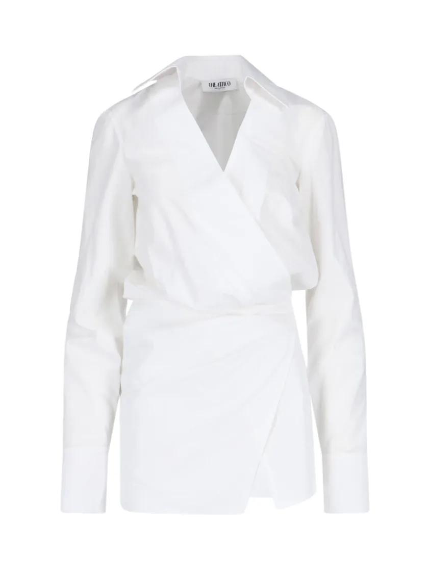 Thumbnail - The Attico - Draped Mini Shirt Dress – White - Größe 40 - weiß
