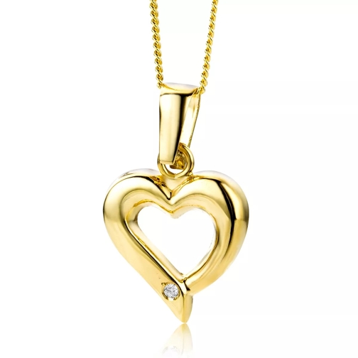 BELORO 0.02ct Diamond Heart Pendant 9KT (375) Yellow Gold Collier court