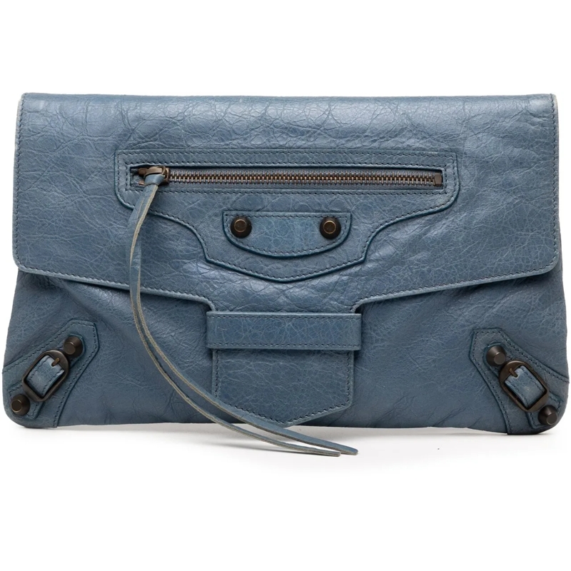 Balenciaga Clutch Lambskin Motocross Classic City Clutch blau