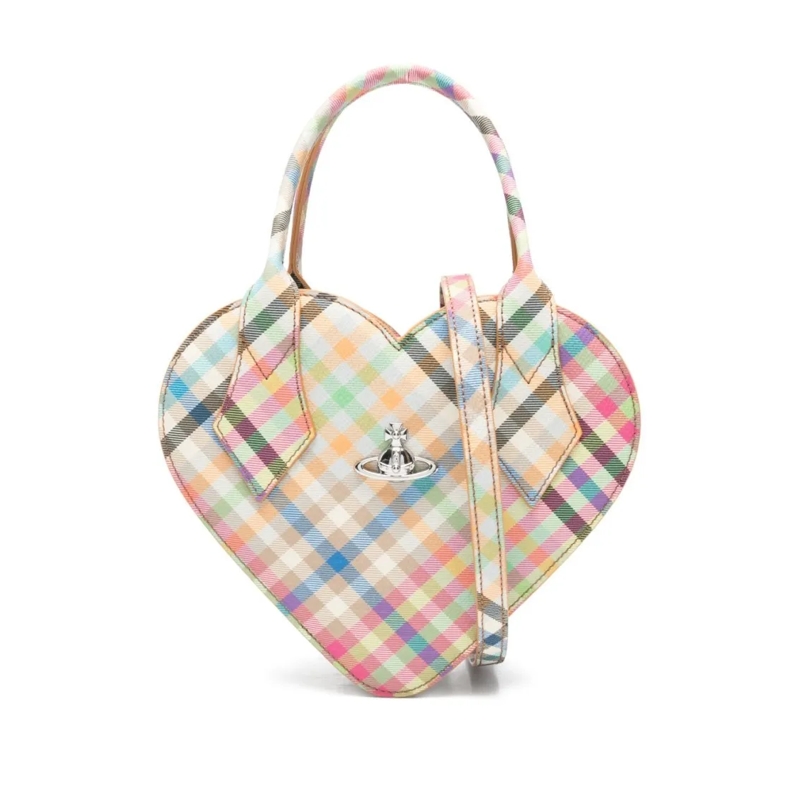 Vivienne Westwood Schultertasche Heart-Shaped Bag With Multicolor Plaid Pattern Grey