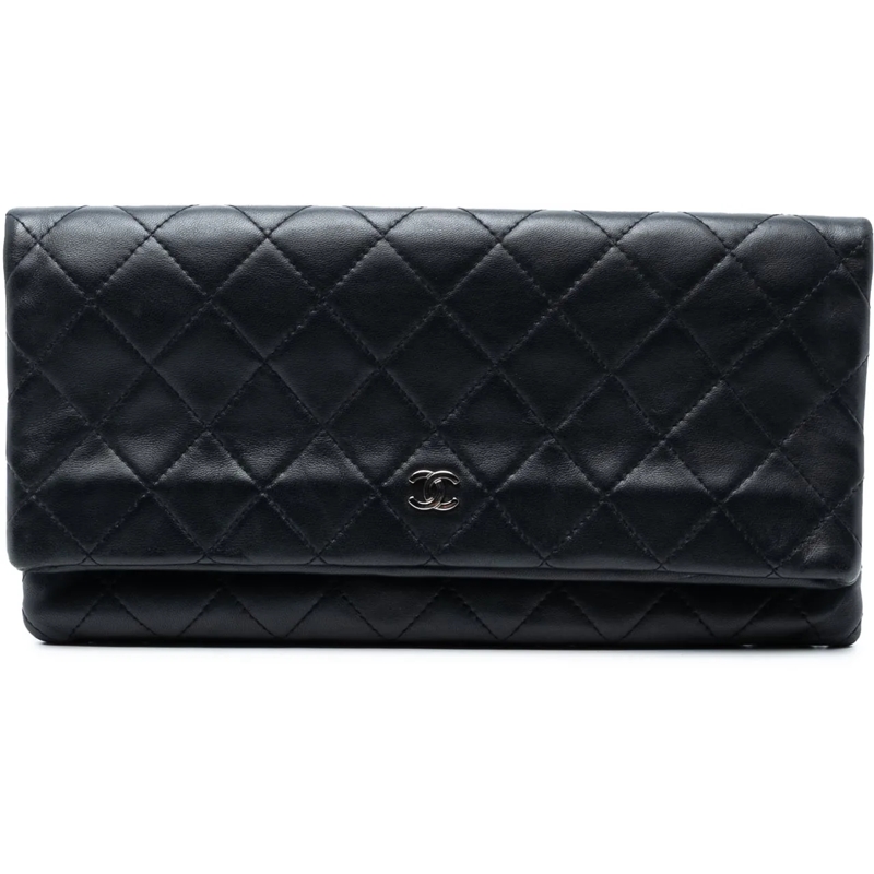 Chanel Pochette Quilted Lambskin CC Beauty Foldover Clutch schwarz