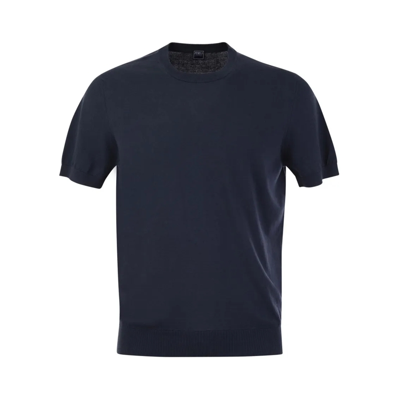 Fedeli T-shirt Garment-Dyed Black Crew-Neck T-Shirt In Organic Co Blue