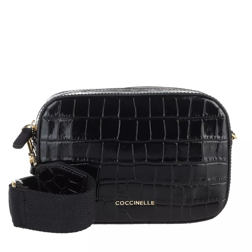 Coccinelle Mini Bag Shiny Soft Croco Print Noir Marsupio per fotocamera