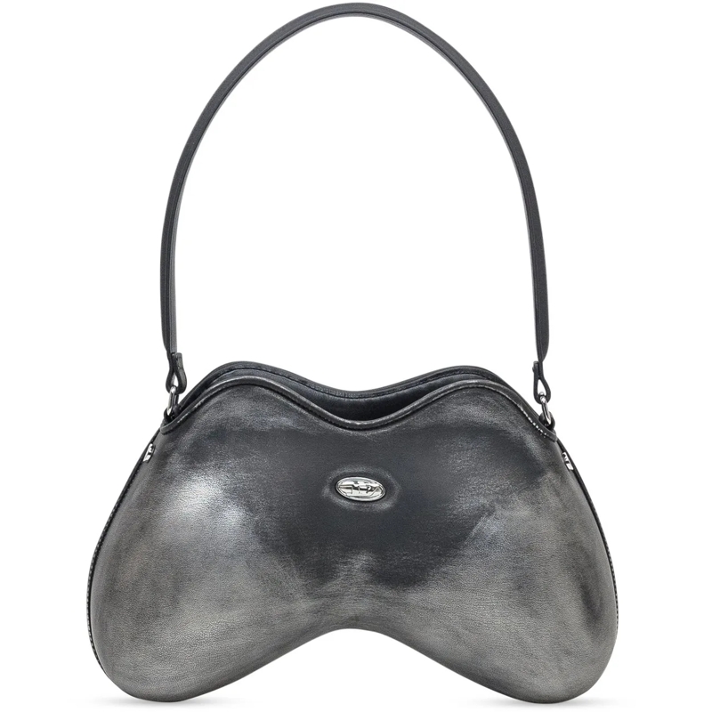 Diesel Sac à bandoulière Diesel Borsa Double-D in Pelle Metallizzata silber