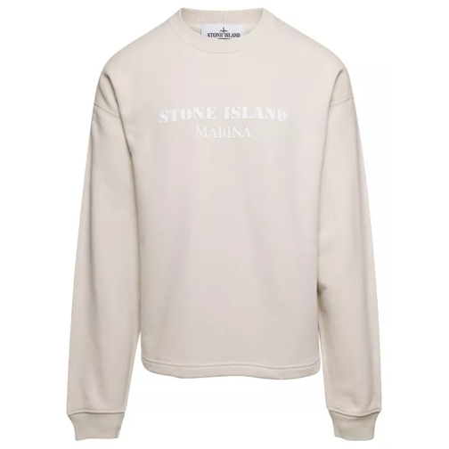 Stone Island Off-White Crewneck Sweatshirt With Contrasting Log White 