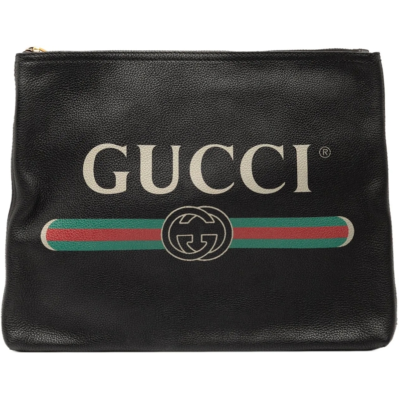 Gucci Pochette Medium Leather Logo Portfolio Clutch schwarz