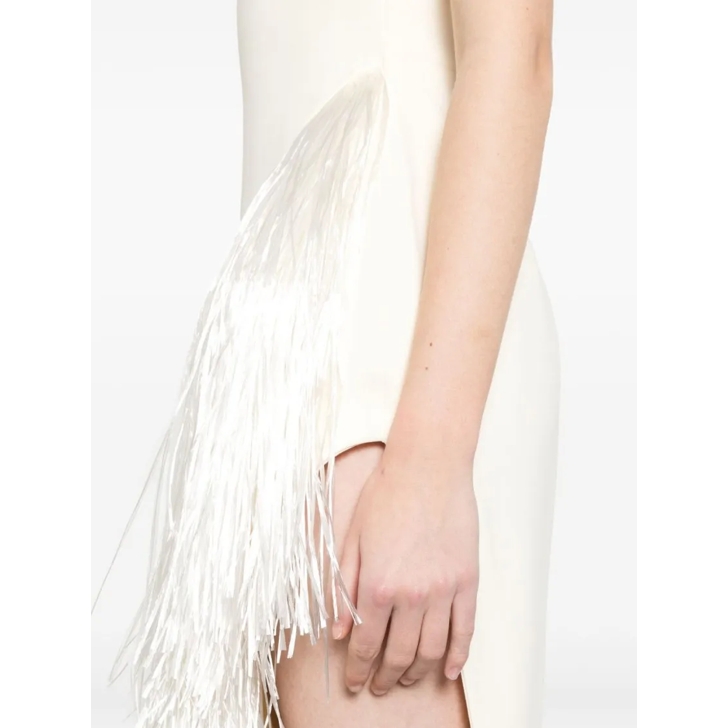 David Koma Asymmetric Evening Dress With Tulle Insert Neutrals
