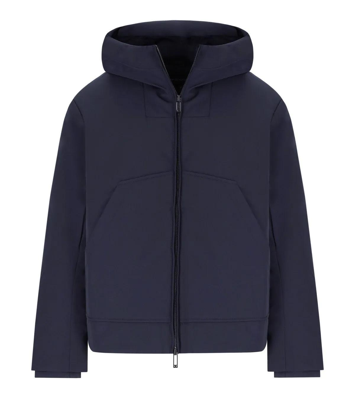 Thumbnail - Emporio Armani - Blue Navy Hooded Down Jacket - Größe L - blau