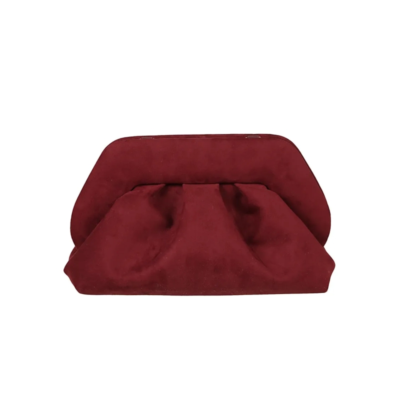 Themoirè Clutch Ruched Burgundy Suede Clutch Bag With Structured F Burgundy