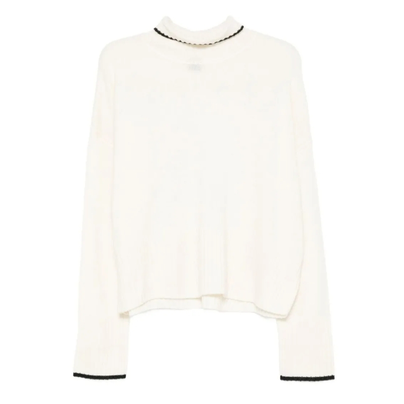 Pinko Pullover High Neck Knit Sweater In Wool White