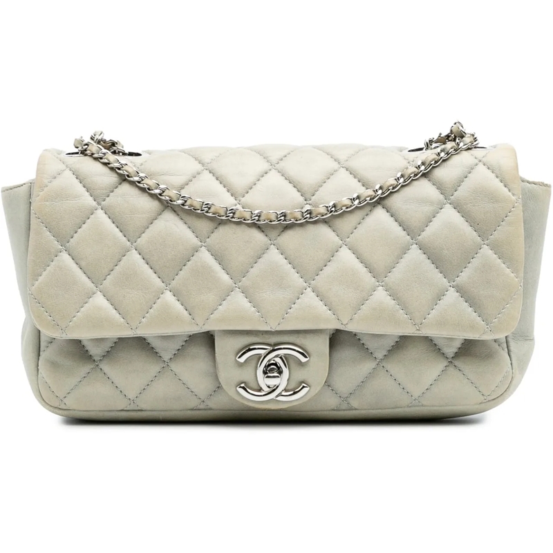Chanel Sac à bandoulière Medium Quilted Lambskin Coco Rain Flap grau