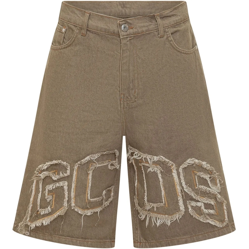 Gcds Shorts Bermuda Denim con Logo Applicato taupe