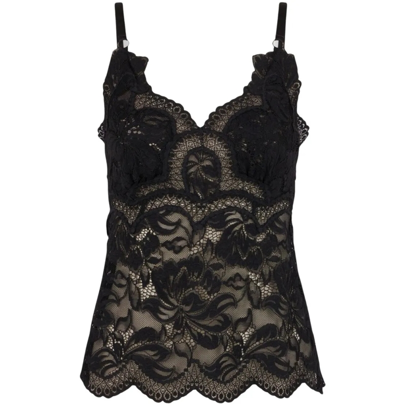Paco Rabanne Chemisier Intricate Lace-Detail Black Top With V-Neckline Black