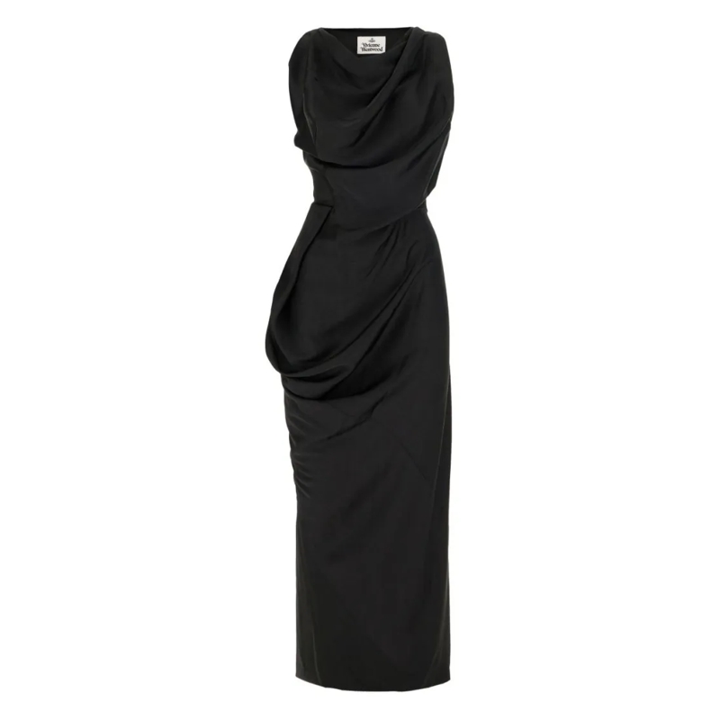 Vivienne Westwood  Asymmetrically Draped Black Midi Dress Black