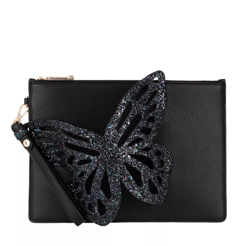 Sophia Webster Leather Pouchette Glitter 3D Butterfly Black Wristlet