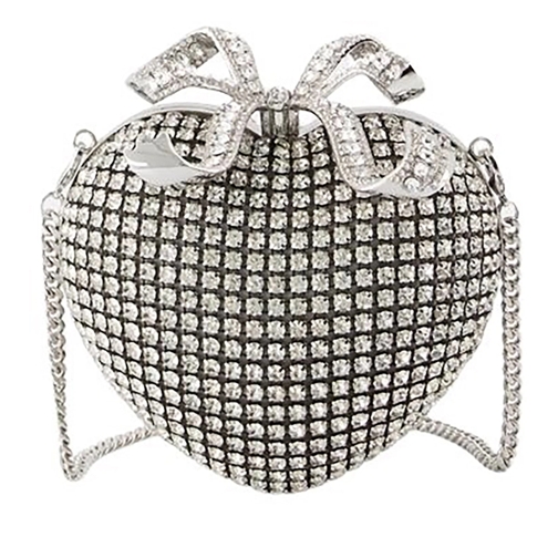 Self Portrait Clutch Crystal Heart Clutch - Metal - Silver Silver