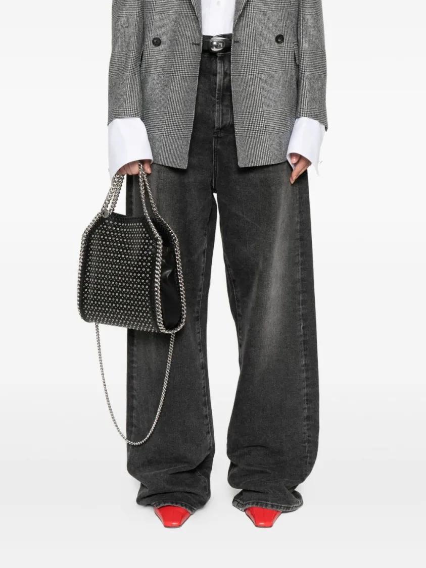 Stella Mccartney Hobo bags Structured Black Shoulder Bag With Perforated Desi in zwart
