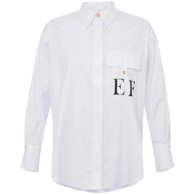 Elisabetta Franchi Chemisier Button-Down White Cotton Shirt With Logo Detail White