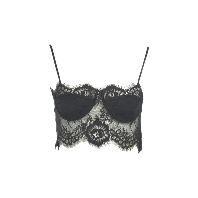 HERSKIND Bluse Floral Lace Top With Bustier Silhouette Grey