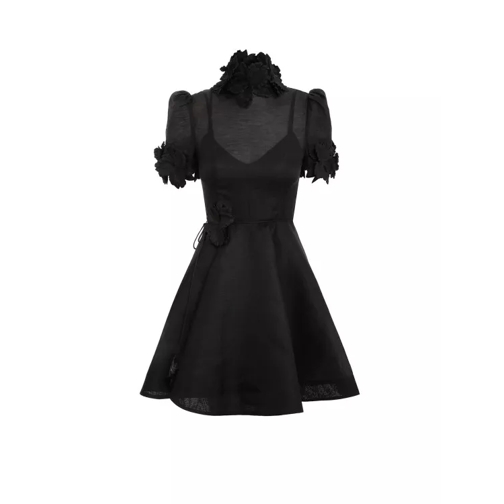 Zimmermann Linen And Silk Dress With Floreal Application Black 