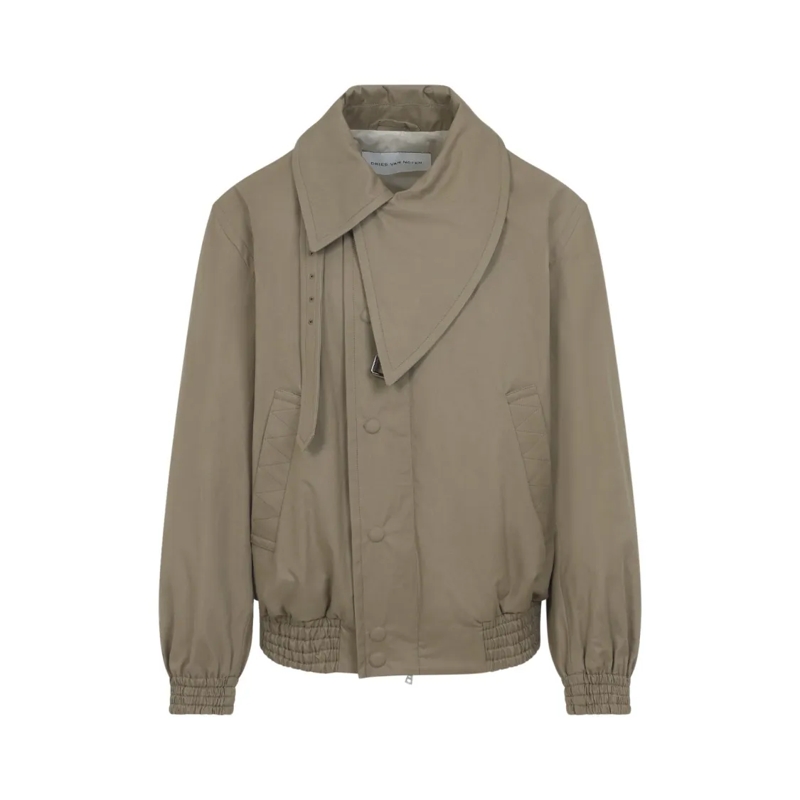 Dries Van Noten  Asymmetrical Collar Cotton Jacket With Quilted Det Brown