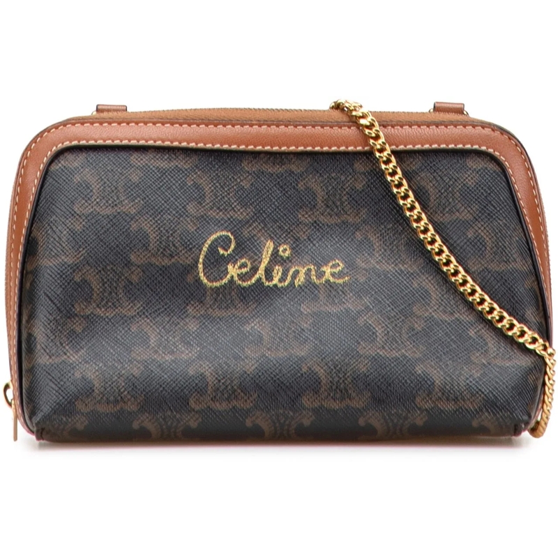 Celine Schultertasche Triomphe Coated Canvas Embroidered Logo Clutch On  braun