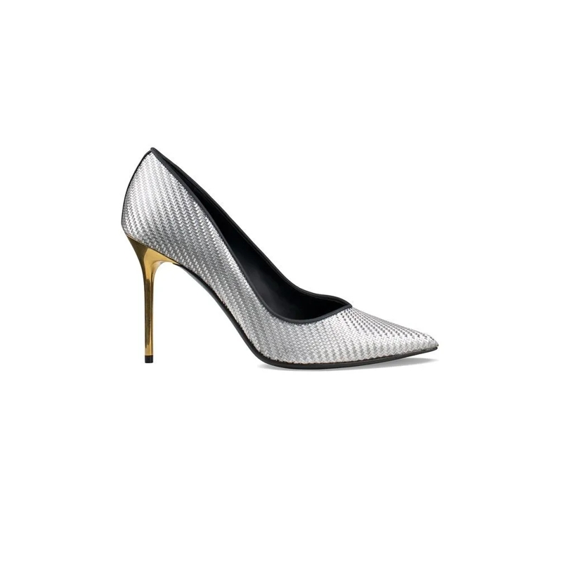 Balmain Pumps Metallic Silver Pumps With Pointed Toe Burgundy