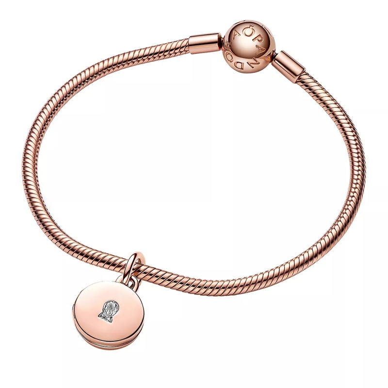 Pandora Anhänger Key hole engravable locket 14k rose gold-plated da Clear(Image 3)