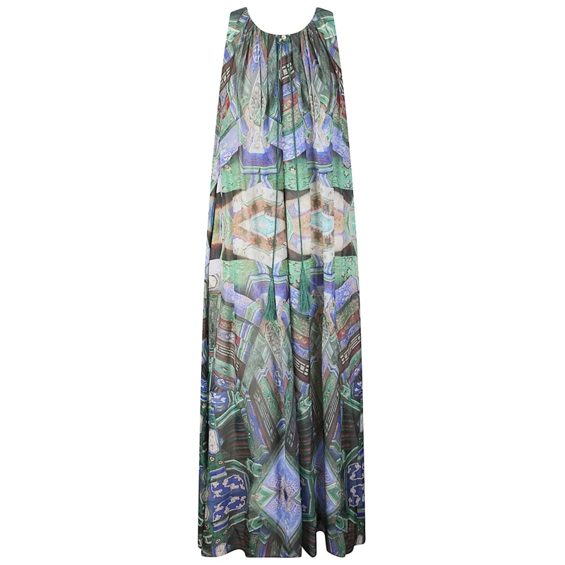 Hui Midi-jurk Chiffon Midi Dress With Delicate Vintage Print Grey