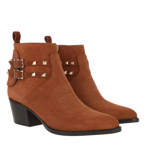 Valentino Garavani Rockstud Western Boots Leather Brown Enkellaars