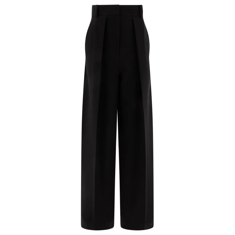 Khaite  High-Waist Wide-Leg Pants With Pleated Detailing Black