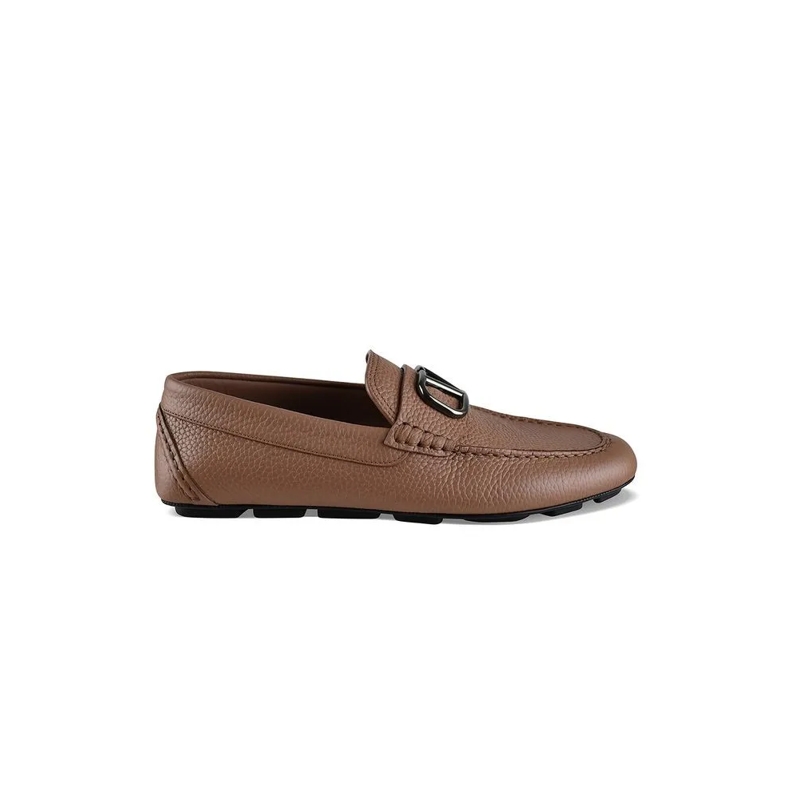 Valentino Garavani Loafer Camel Grained Leather Vlogo Loafers Brown