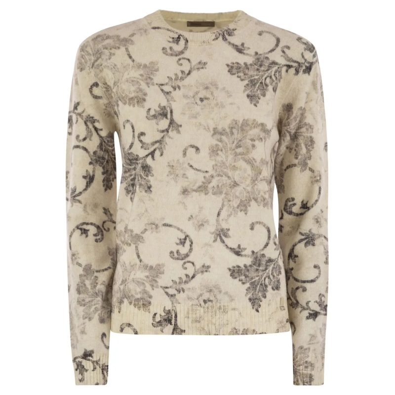 Herno Pullover Wool Jumper With Floral Pattern Neutrals