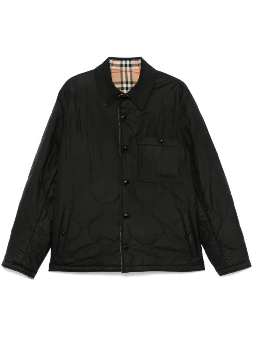 Black burberry quilted jacket on sale