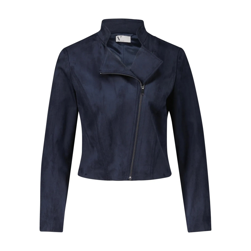 Vera Mont Blazer Verkürzte Bikerjacke in Veloursleder-Optik Dunkelblau