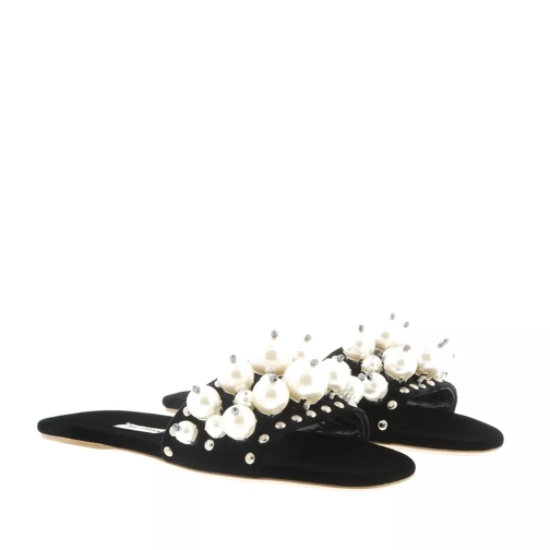 Miu Miu Flat Sandals With Pearls Black Slip-in skor
