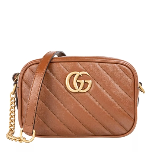 Gucci GG Marmont Quilted Crossbody Bag Leather Brown Camera Bag