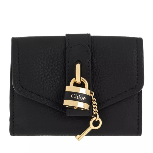 Chloé Small Wallet Calfskin Leather Black Vikbar plånbok