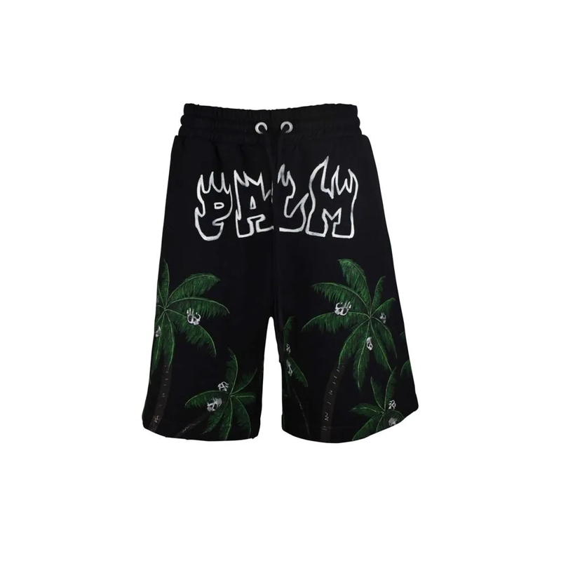 Palm Angels Casual Shorts Black Cotton Shorts With Bold Flame Logo Black