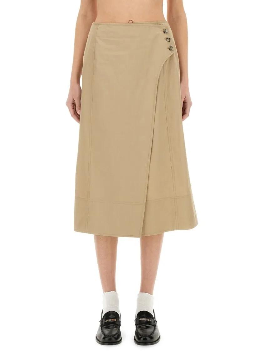 Thumbnail - Paul Smith - Tailored A-Line Cotton Midi Skirt - Größe 40 - beige