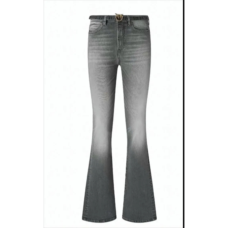 Pinko Jeans Knee-Length Flared Jeans With Embroidered Logo Grey
