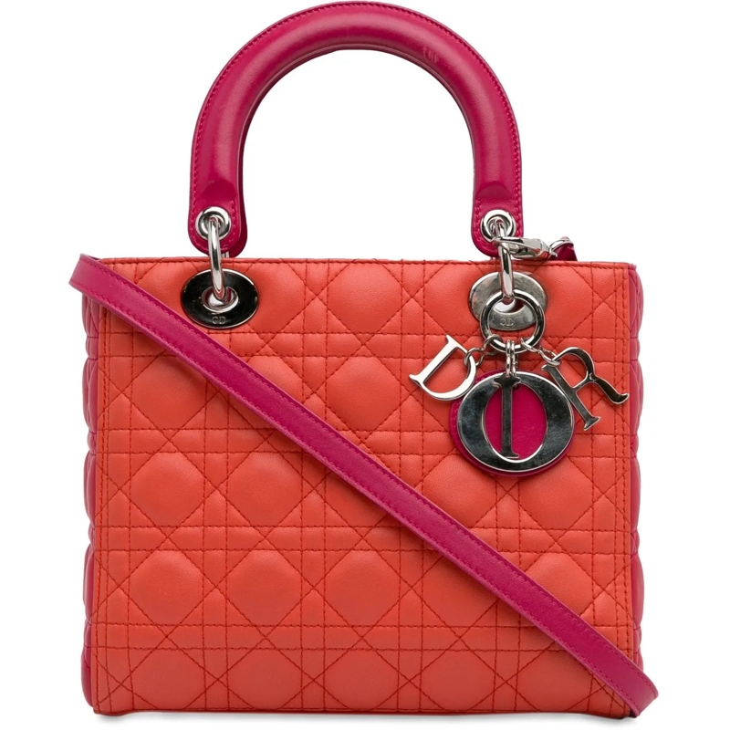 Christian Dior Tote Medium Bicolor Lambskin Cannage Lady Dior orange