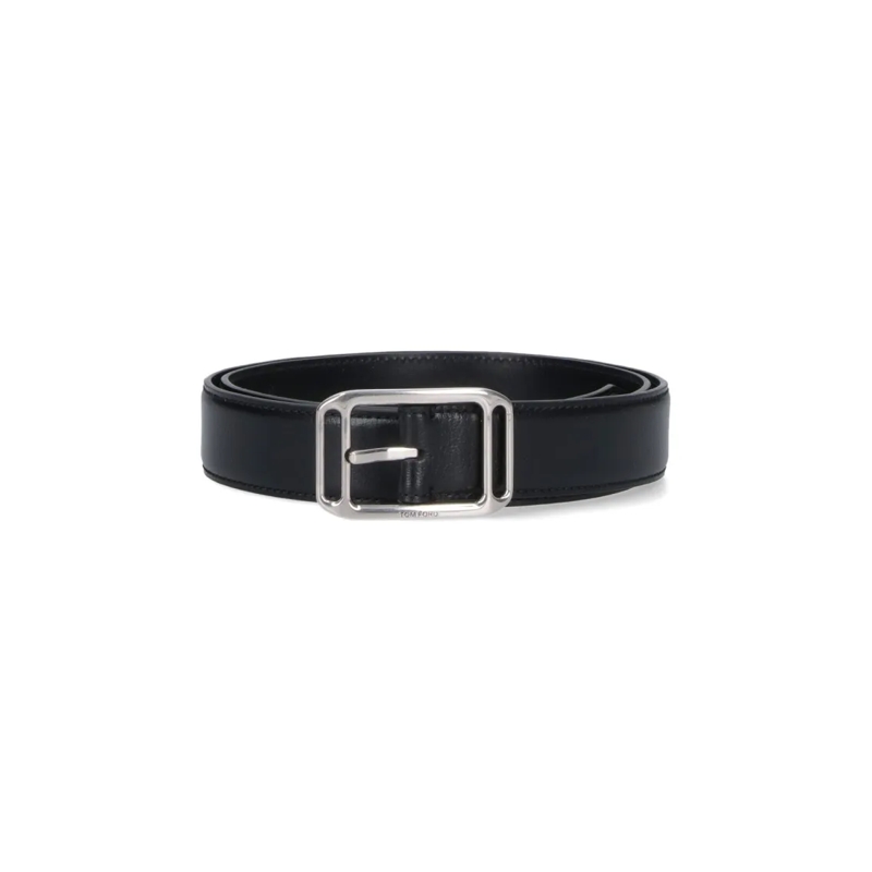 Tom Ford Gürtel Polished Silver Buckled Black Leather Belt Black